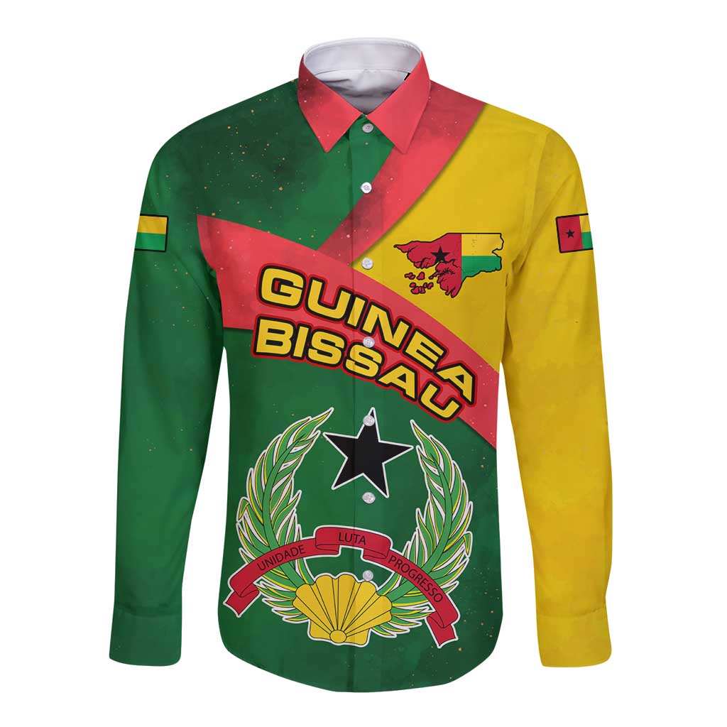 Guinea Bissau Long Sleeve Button Shirt with Green Yellow Red Swirl Design - Wonder Print Shop