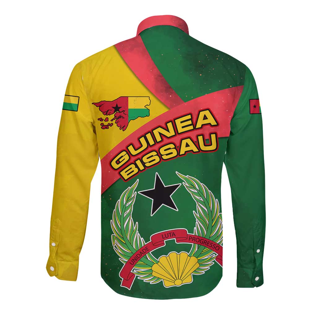 Guinea Bissau Long Sleeve Button Shirt with Green Yellow Red Swirl Design - Wonder Print Shop