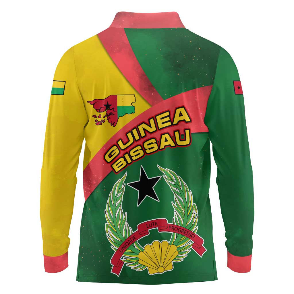 Guinea Bissau Long Sleeve Polo Shirt with Green Yellow Red Swirl Design - Wonder Print Shop