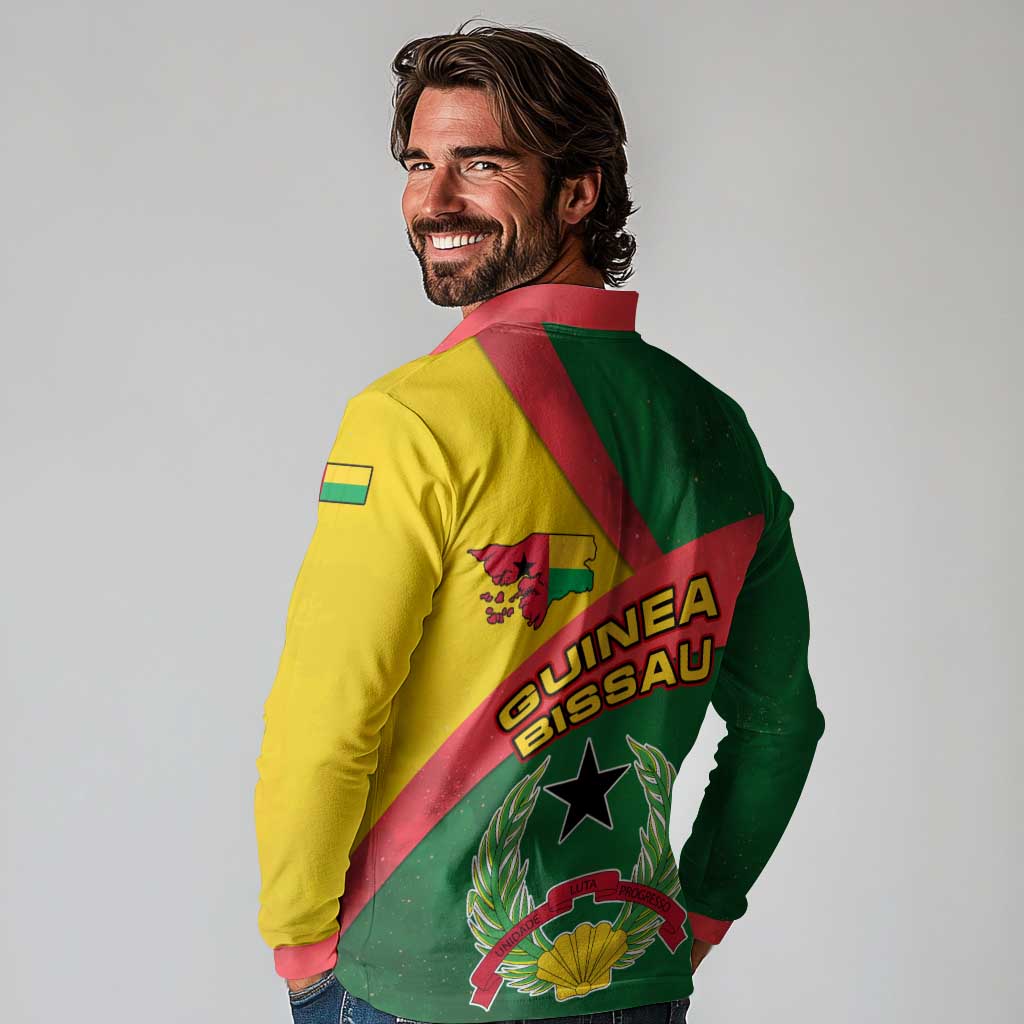Guinea Bissau Long Sleeve Polo Shirt with Green Yellow Red Swirl Design - Wonder Print Shop
