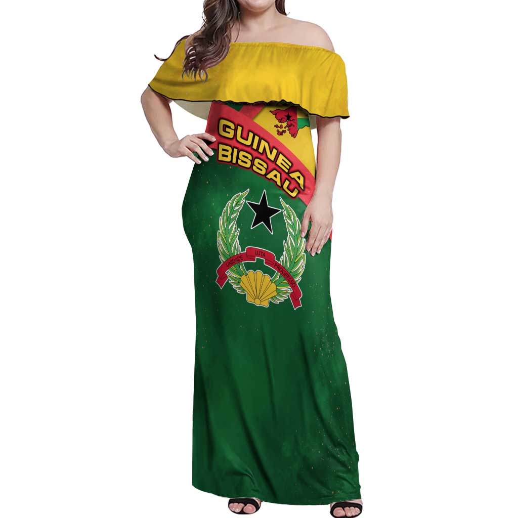 Guinea Bissau Off Shoulder Maxi Dress with Green Yellow Red Swirl Design - Wonder Print Shop