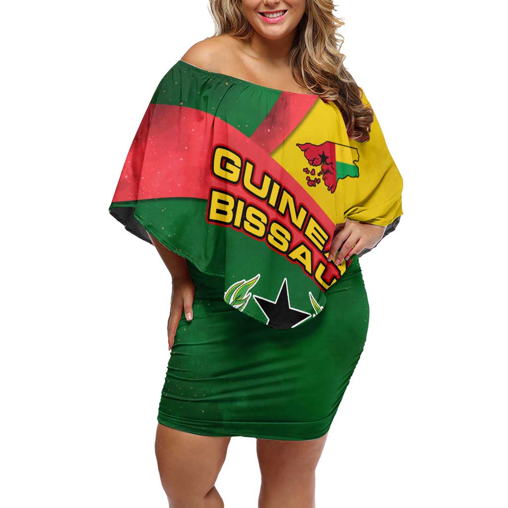 Guinea Bissau Off Shoulder Short Dress with Green Yellow Red Swirl Design - Wonder Print Shop