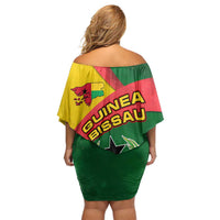 Guinea Bissau Off Shoulder Short Dress with Green Yellow Red Swirl Design - Wonder Print Shop