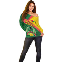 Guinea Bissau Off Shoulder Sweater with Green Yellow Red Swirl Design - Wonder Print Shop