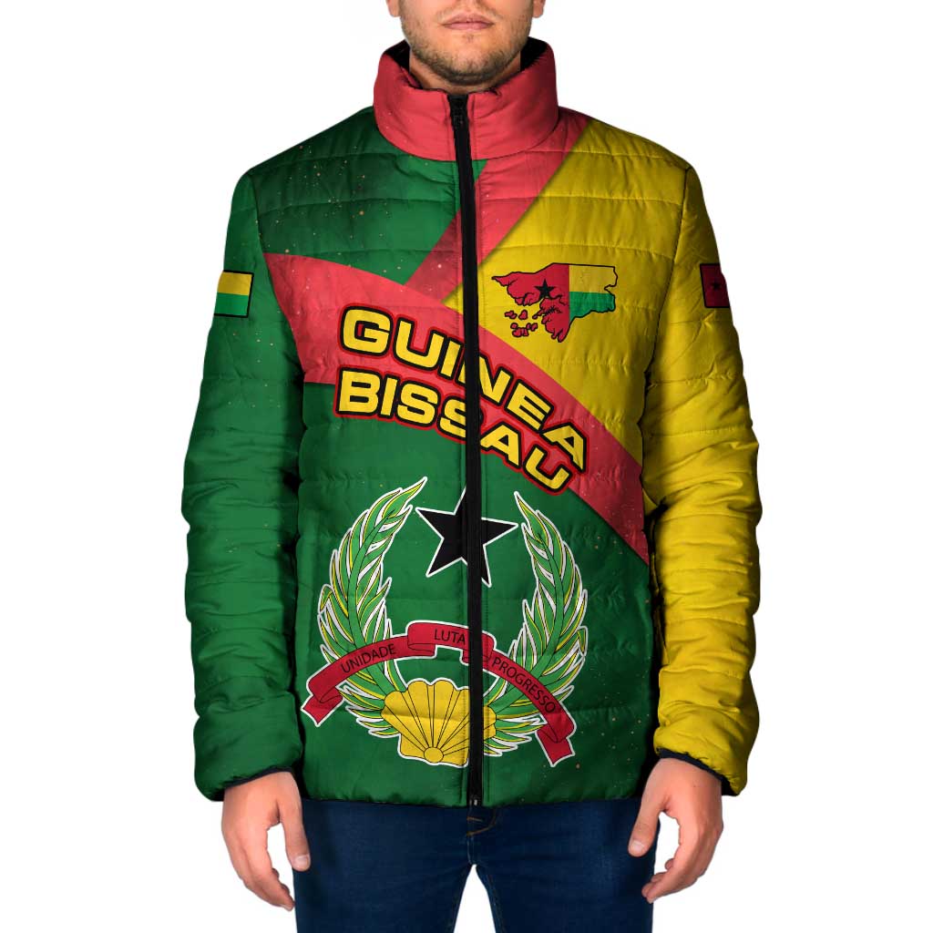 Guinea Bissau Padded Jacket with Green Yellow Red Swirl Design - Wonder Print Shop
