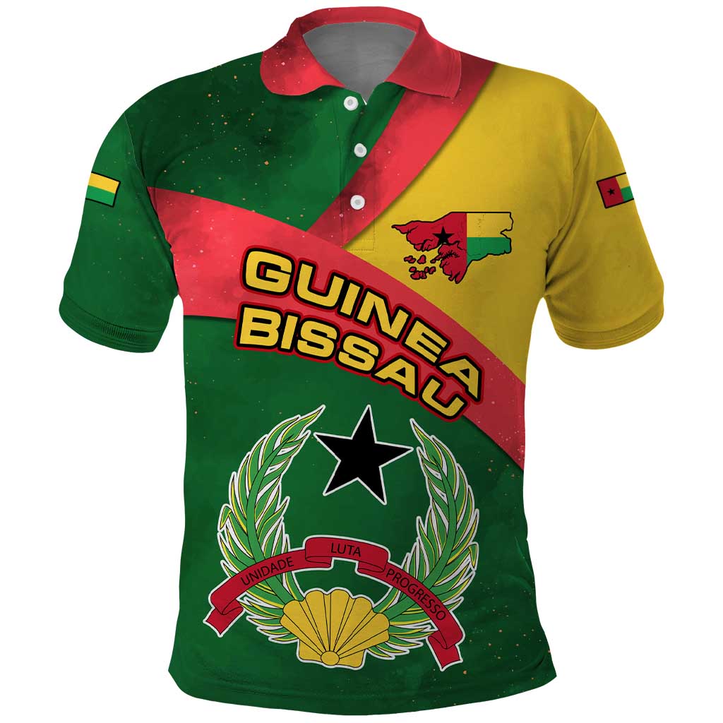 Guinea Bissau Polo Shirt with Green Yellow Red Swirl Design - Wonder Print Shop