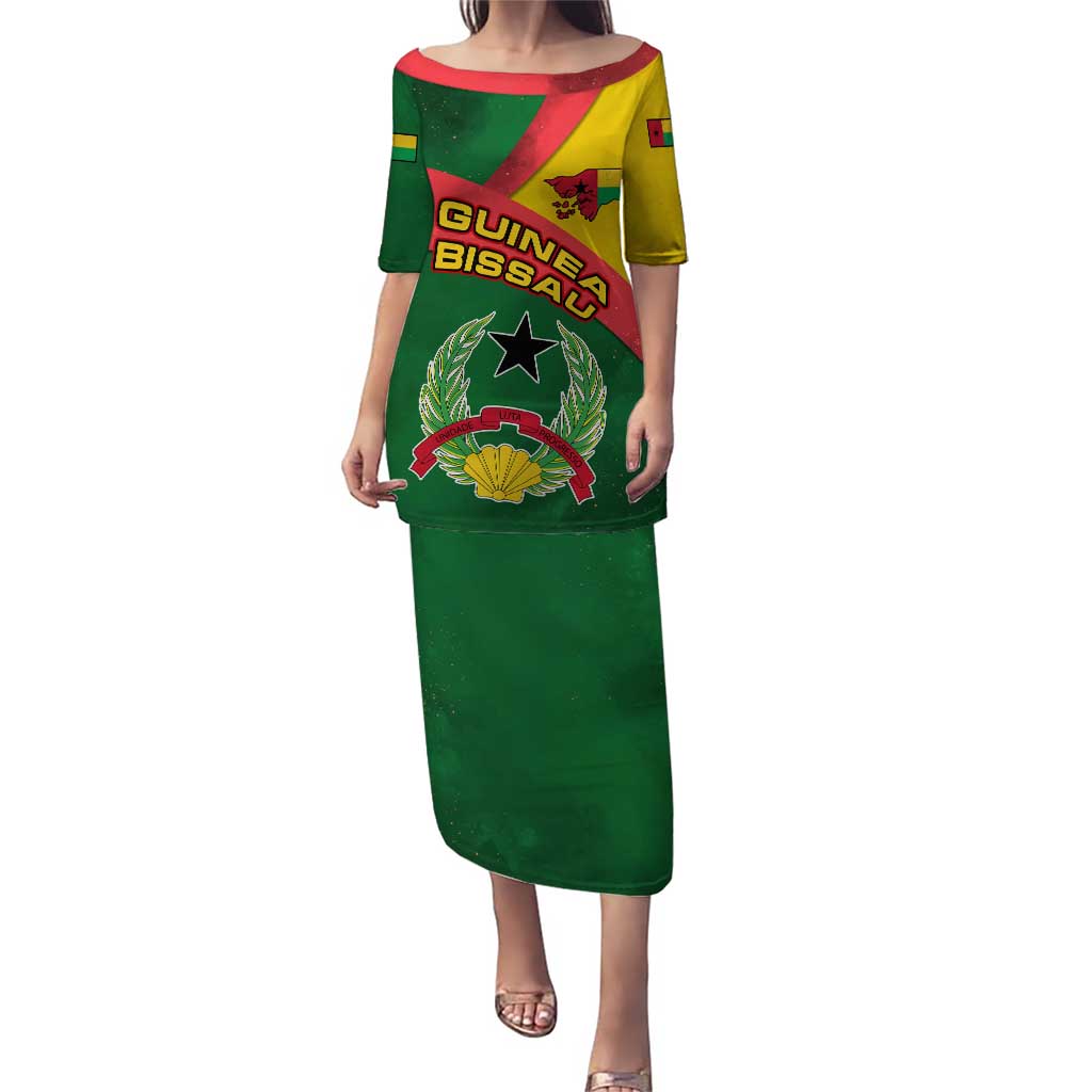 Guinea Bissau Puletasi with Green Yellow Red Swirl Design - Wonder Print Shop