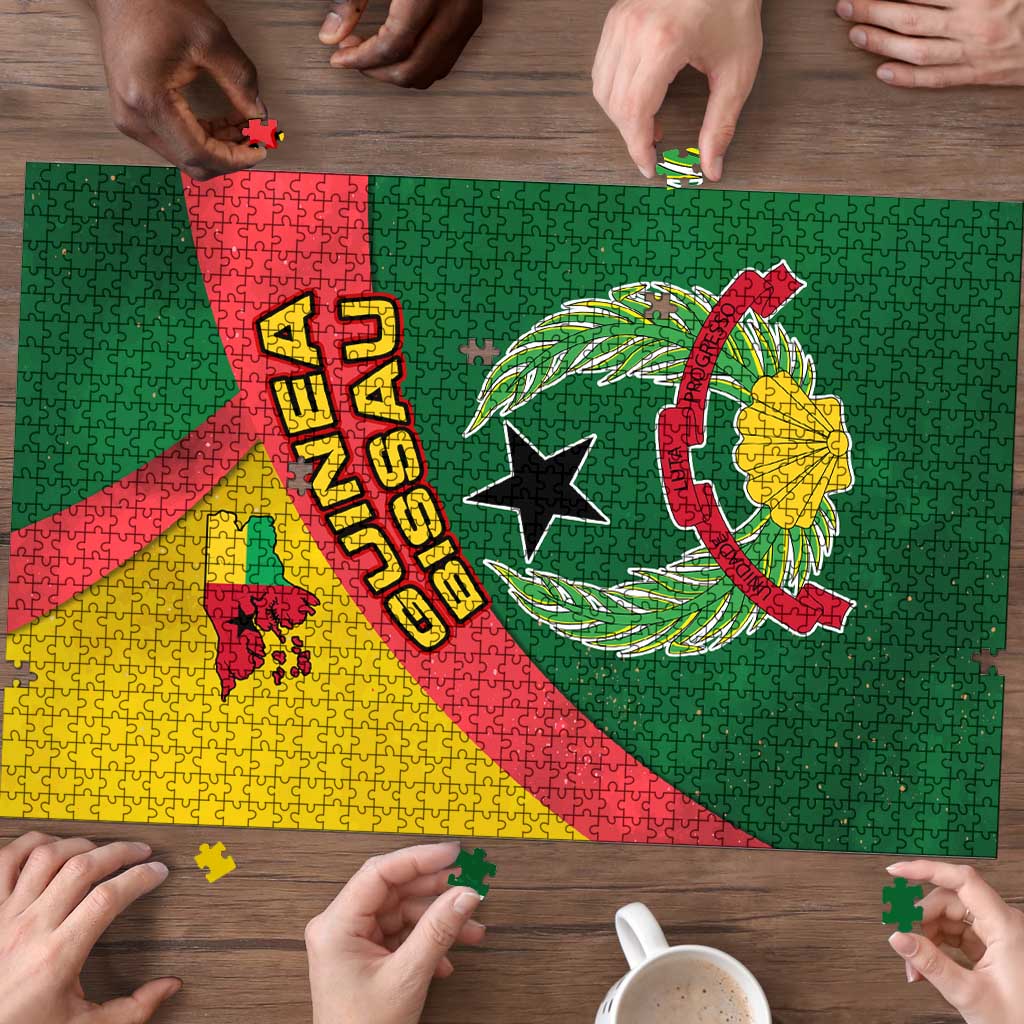 Guinea Bissau Puzzle with Green Yellow Red Swirl Design - Wonder Print Shop