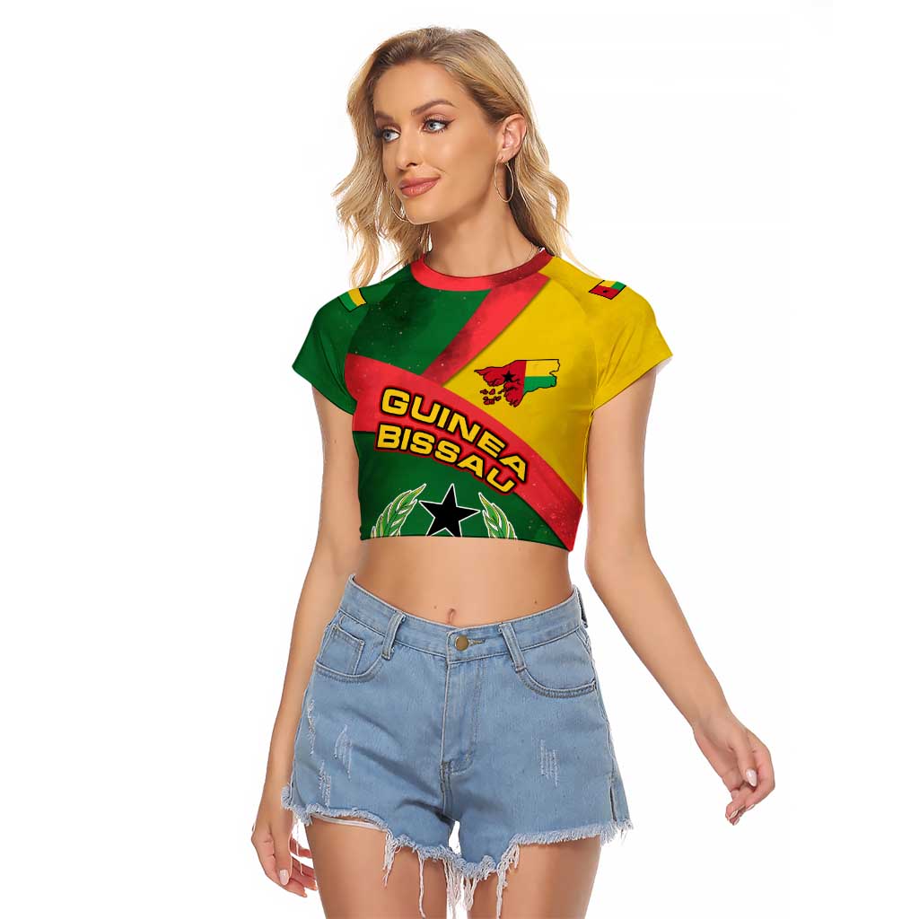 Guinea Bissau Raglan Cropped T Shirt with Green Yellow Red Swirl Design - Wonder Print Shop