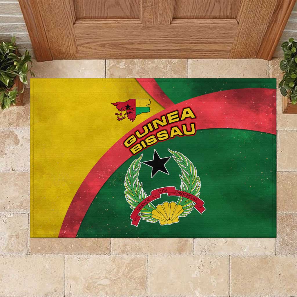 Guinea Bissau Rubber Doormat with Green Yellow Red Swirl Design - Wonder Print Shop
