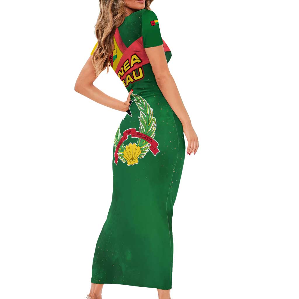 Guinea Bissau Short Sleeve Bodycon Dress with Green Yellow Red Swirl Design - Wonder Print Shop