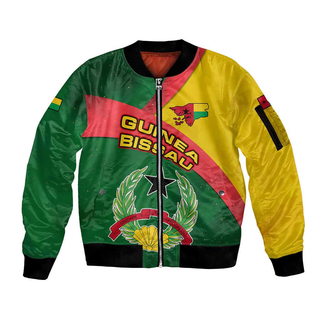 Guinea Bissau Sleeve Zip Bomber Jacket with Green Yellow Red Swirl Design - Wonder Print Shop