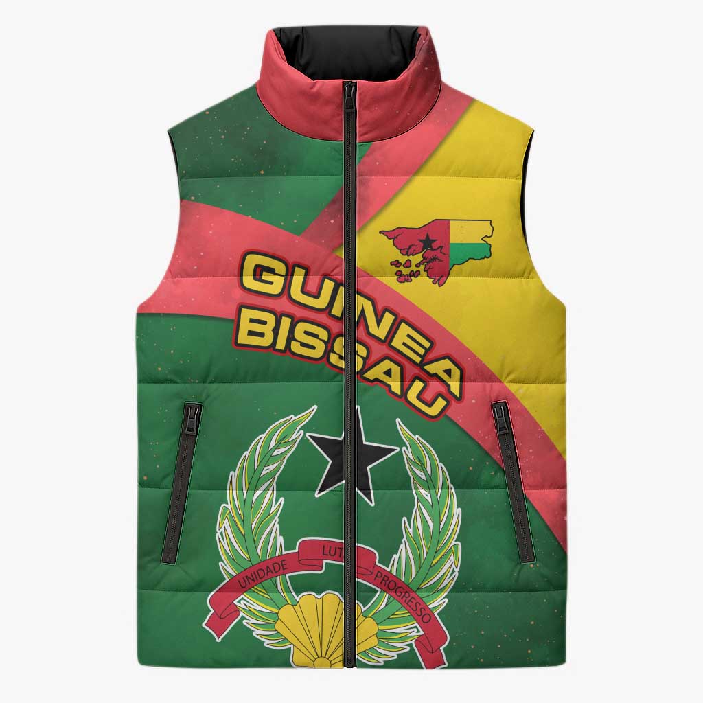 Guinea Bissau Sleeveless Puffer Jacket with Green Yellow Red Swirl Design - Wonder Print Shop