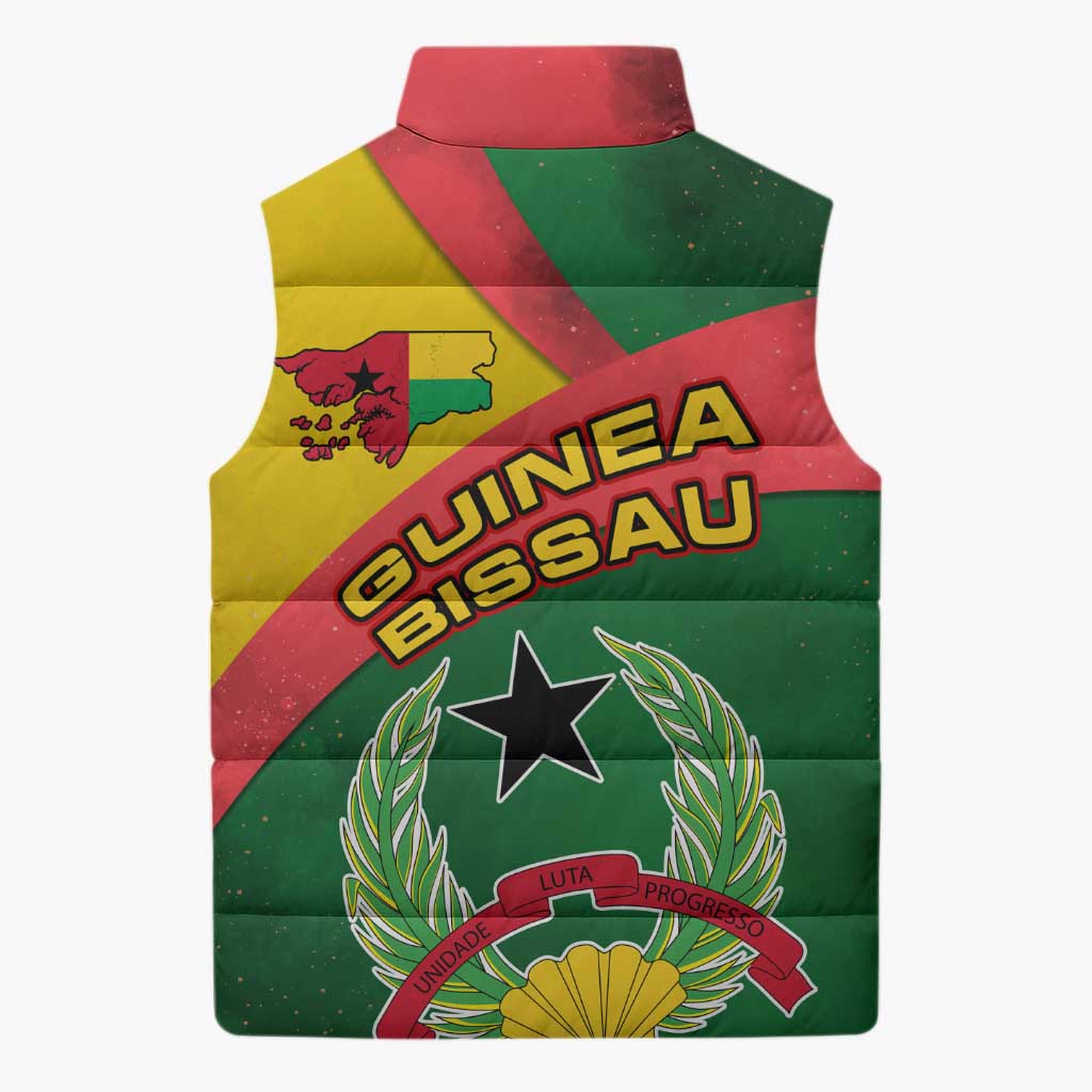 Guinea Bissau Sleeveless Puffer Jacket with Green Yellow Red Swirl Design - Wonder Print Shop