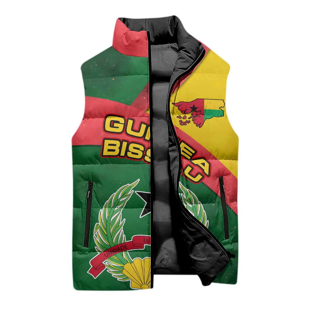 Guinea Bissau Sleeveless Puffer Jacket with Green Yellow Red Swirl Design - Wonder Print Shop