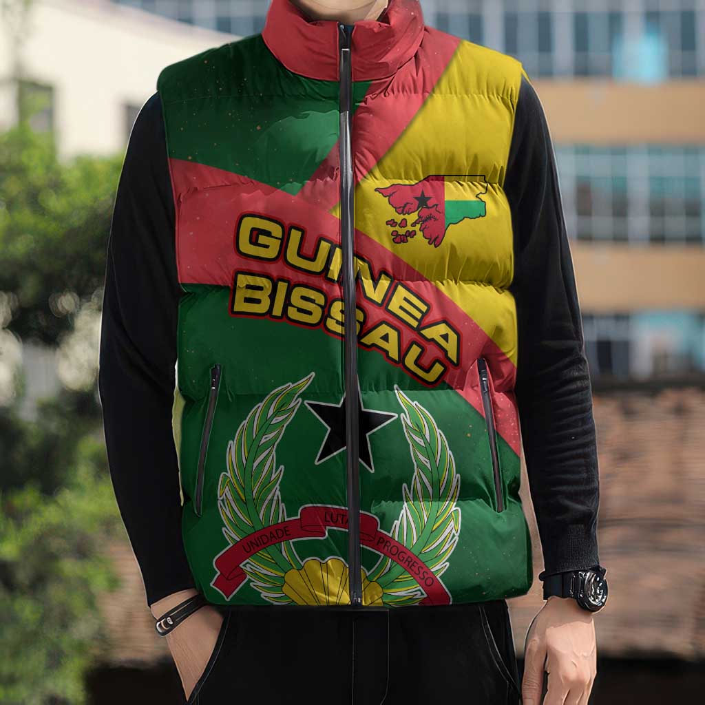 Guinea Bissau Sleeveless Puffer Jacket with Green Yellow Red Swirl Design - Wonder Print Shop