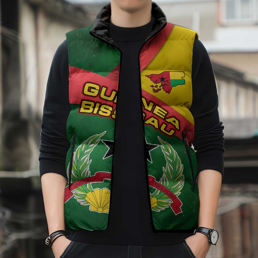 Guinea Bissau Sleeveless Puffer Jacket with Green Yellow Red Swirl Design - Wonder Print Shop