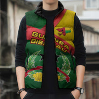 Guinea Bissau Sleeveless Puffer Jacket with Green Yellow Red Swirl Design - Wonder Print Shop