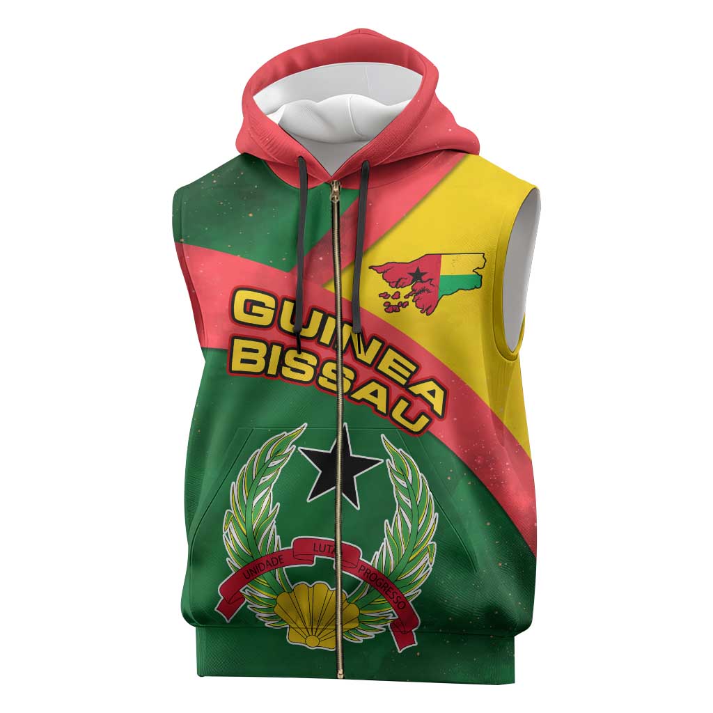 Guinea Bissau Sleeveless Zip Hoodie with Green Yellow Red Swirl Design - Wonder Print Shop