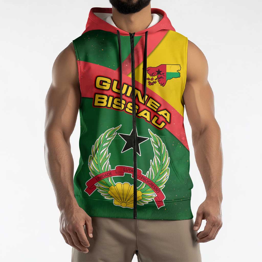 Guinea Bissau Sleeveless Zip Hoodie with Green Yellow Red Swirl Design - Wonder Print Shop