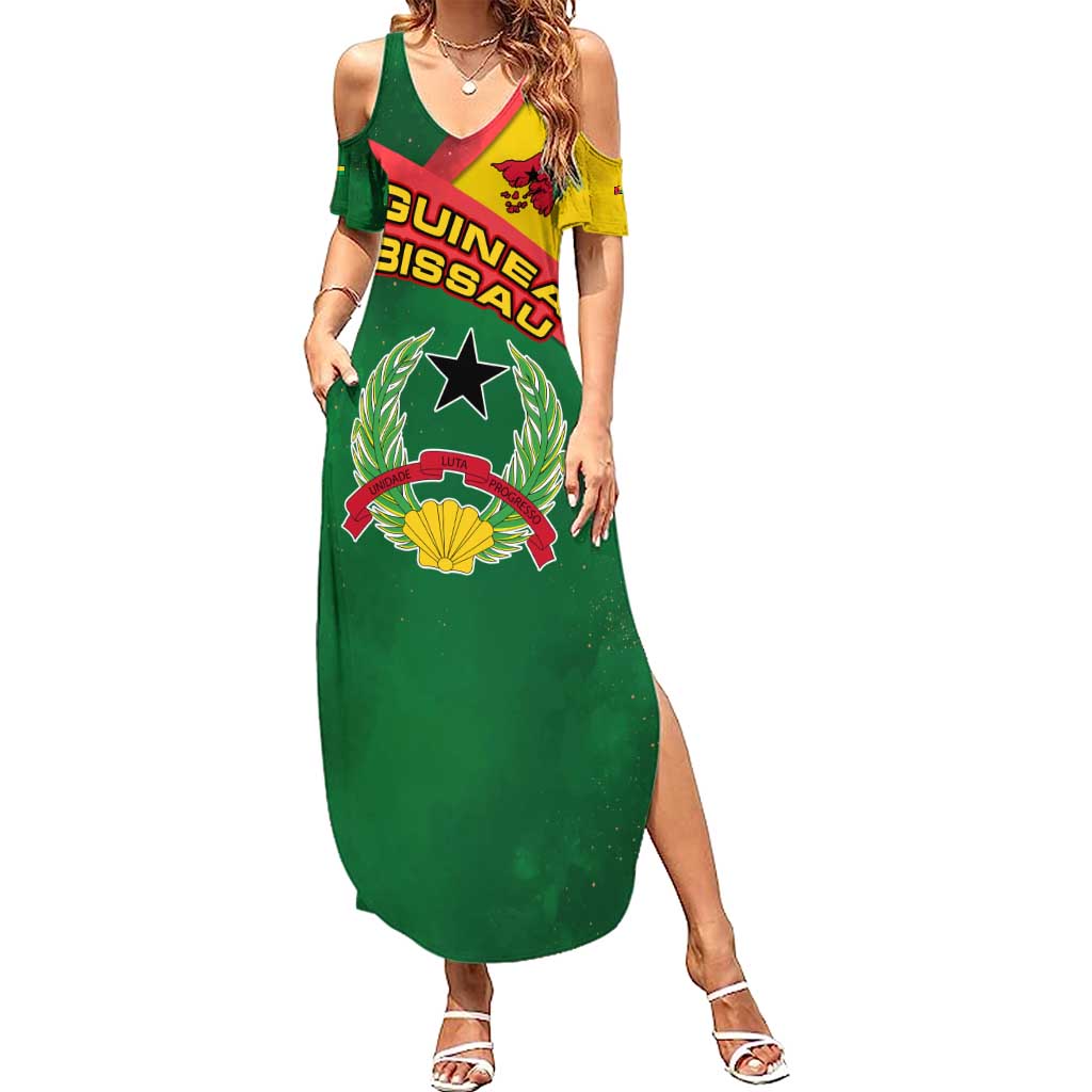 Guinea Bissau Summer Maxi Dress with Green Yellow Red Swirl Design - Wonder Print Shop