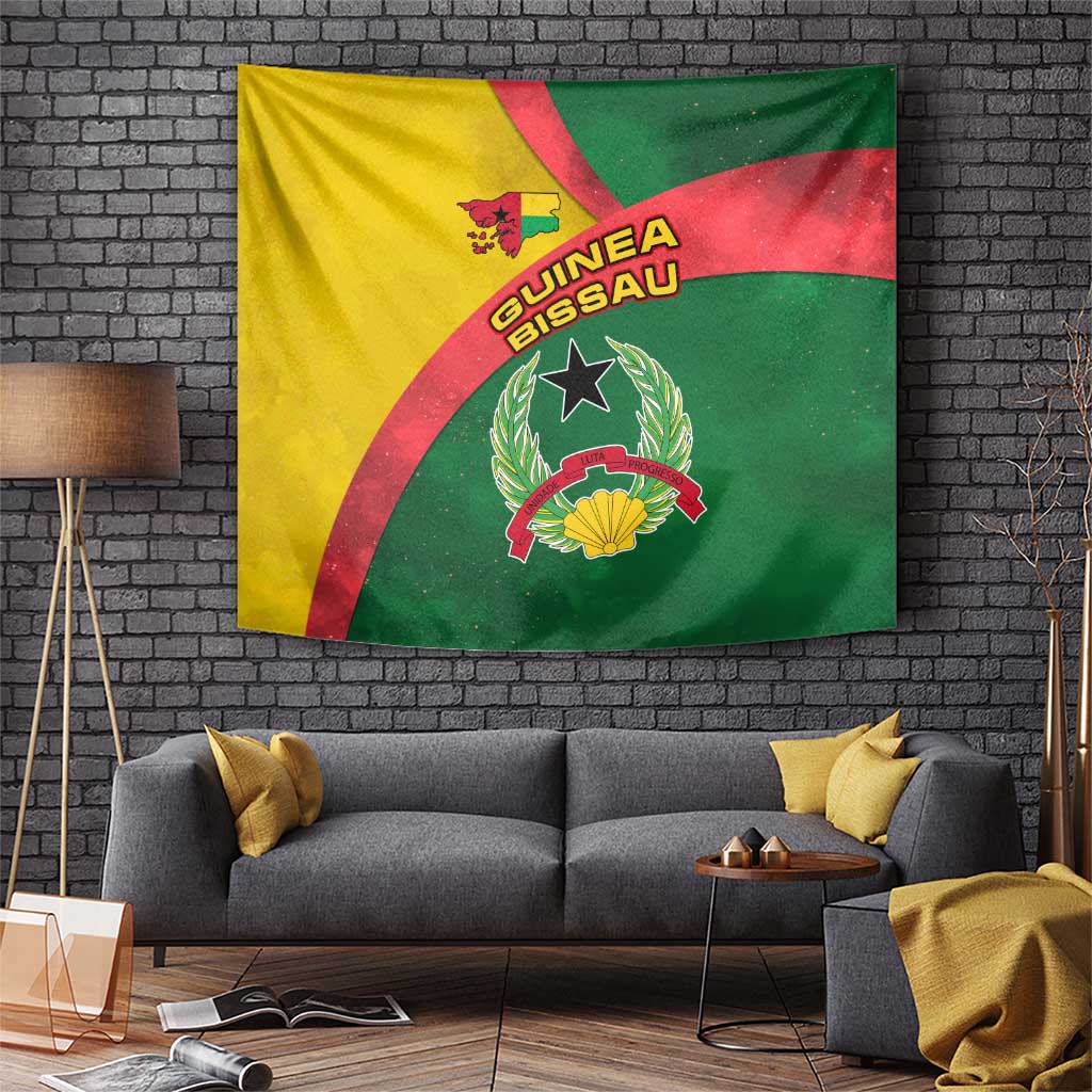 Guinea Bissau Tapestry with Green Yellow Red Swirl Design - Wonder Print Shop