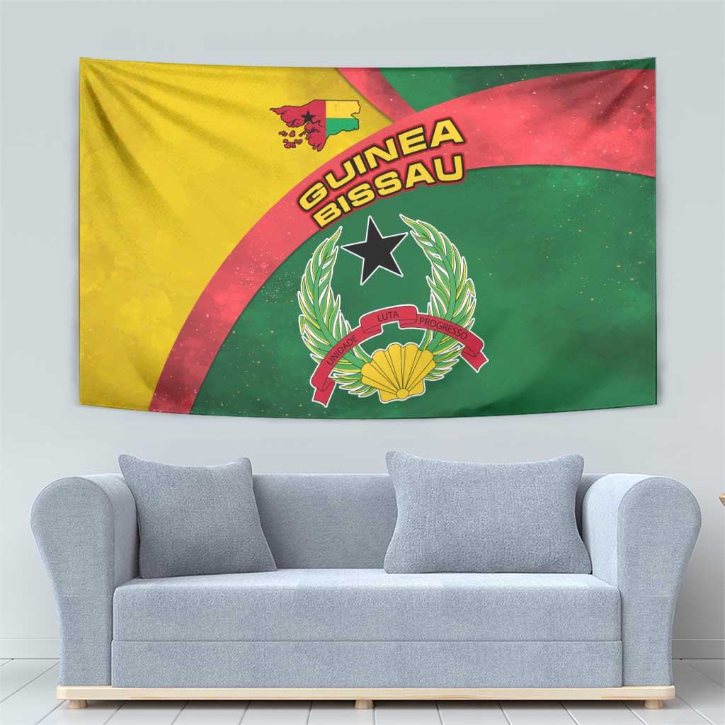 Guinea Bissau Tapestry with Green Yellow Red Swirl Design - Wonder Print Shop