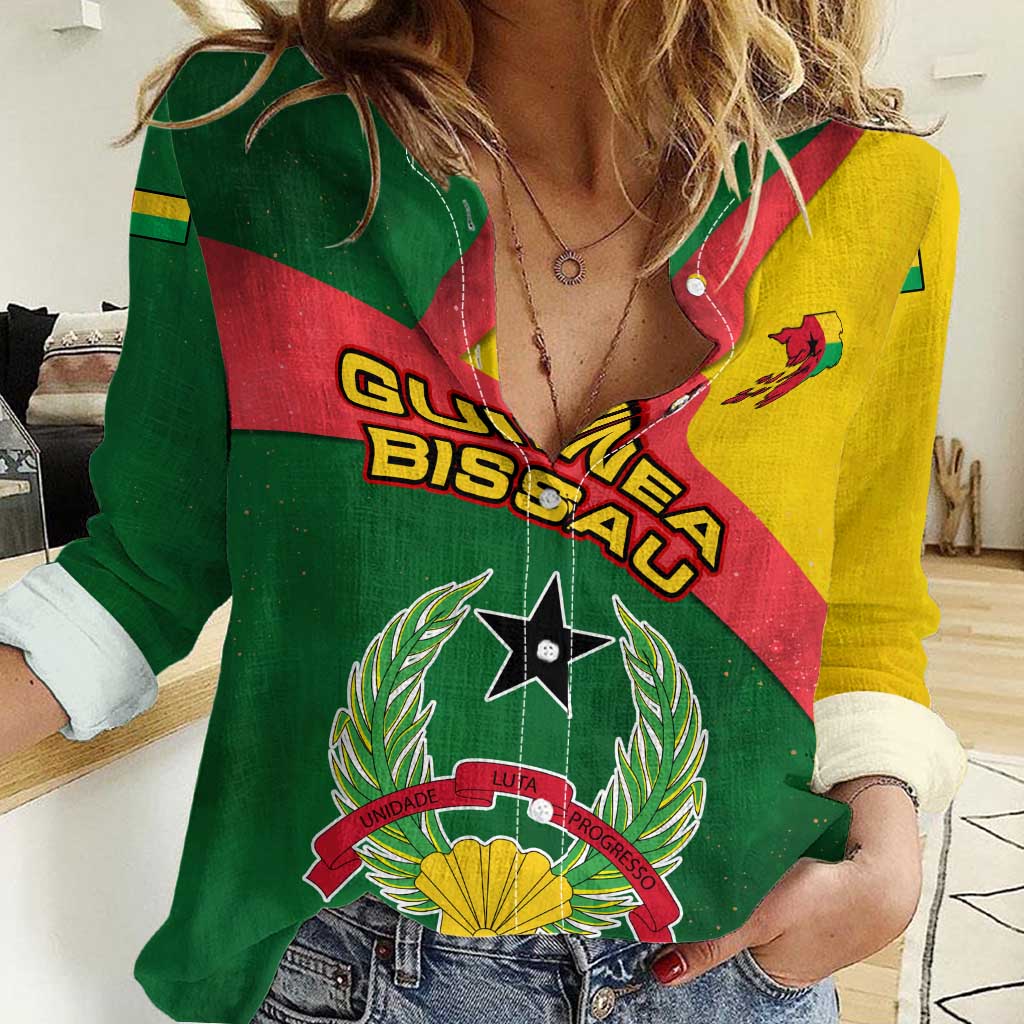 Guinea Bissau Women Casual Shirt with Green Yellow Red Swirl Design - Wonder Print Shop
