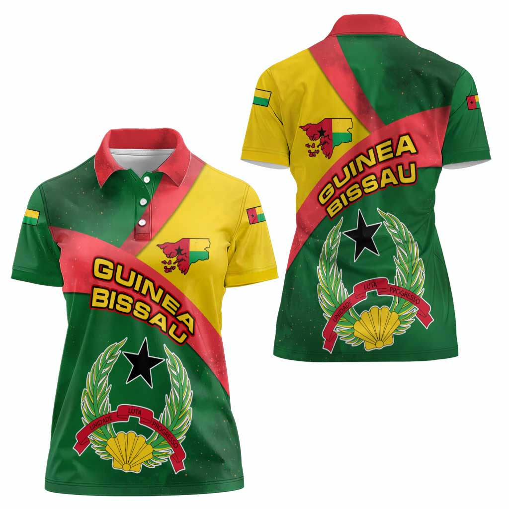 Guinea Bissau Women Polo Shirt with Green Yellow Red Swirl Design - Wonder Print Shop