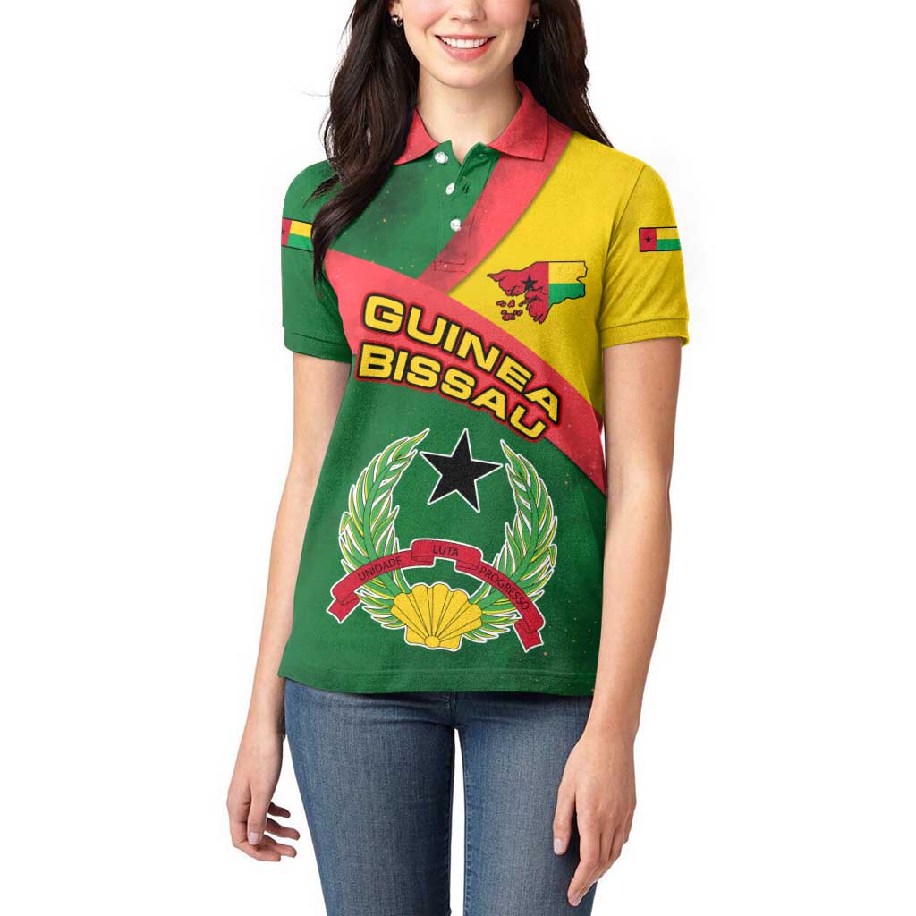 Guinea Bissau Women Polo Shirt with Green Yellow Red Swirl Design - Wonder Print Shop