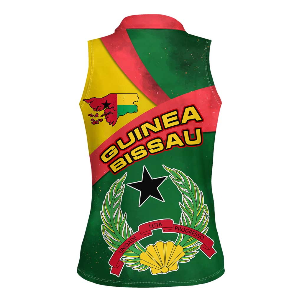 Guinea Bissau Women Sleeveless Polo Shirt with Green Yellow Red Swirl Design - Wonder Print Shop