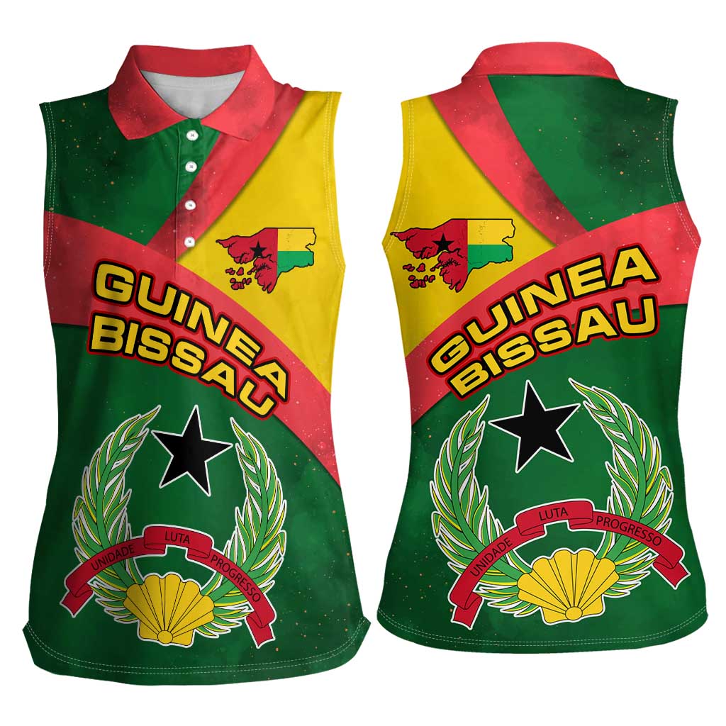 Guinea Bissau Women Sleeveless Polo Shirt with Green Yellow Red Swirl Design - Wonder Print Shop