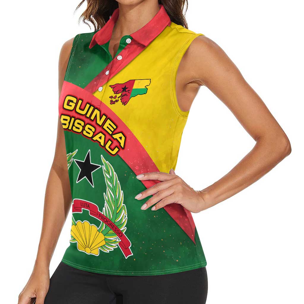 Guinea Bissau Women Sleeveless Polo Shirt with Green Yellow Red Swirl Design - Wonder Print Shop