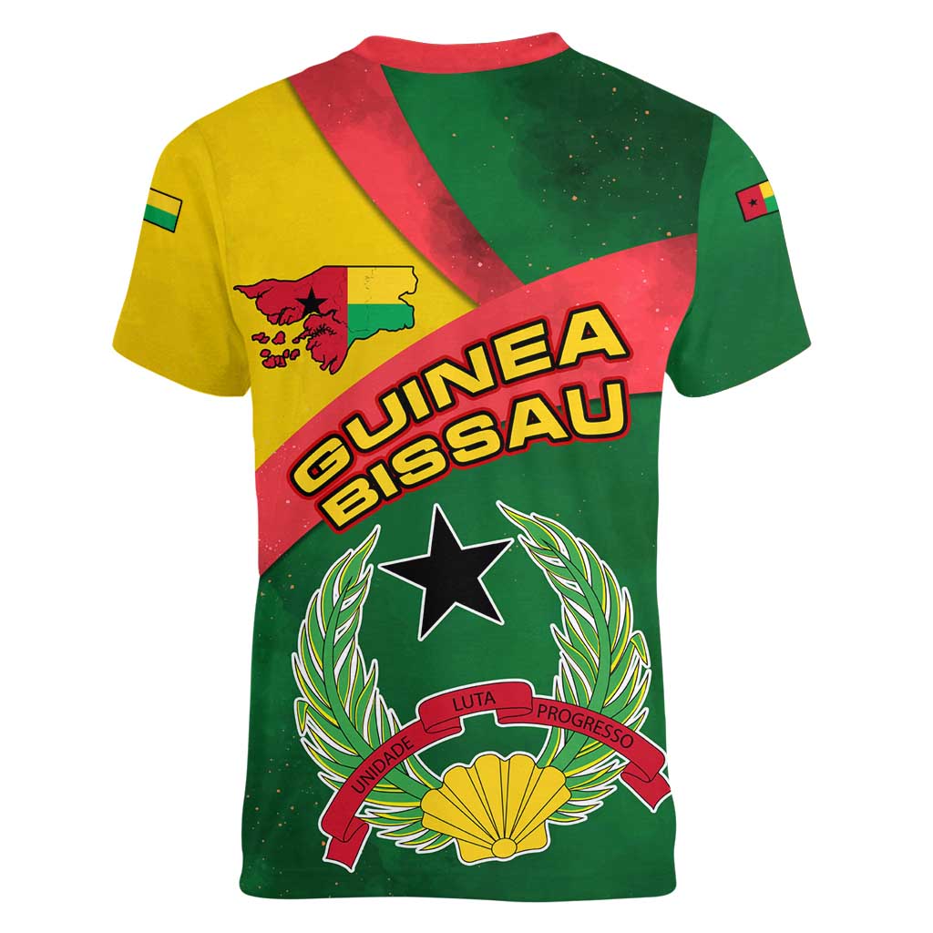 Guinea Bissau Women V-Neck T-Shirt with Green Yellow Red Swirl Design - Wonder Print Shop