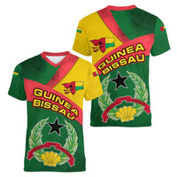 Guinea Bissau Women V-Neck T-Shirt with Green Yellow Red Swirl Design - Wonder Print Shop