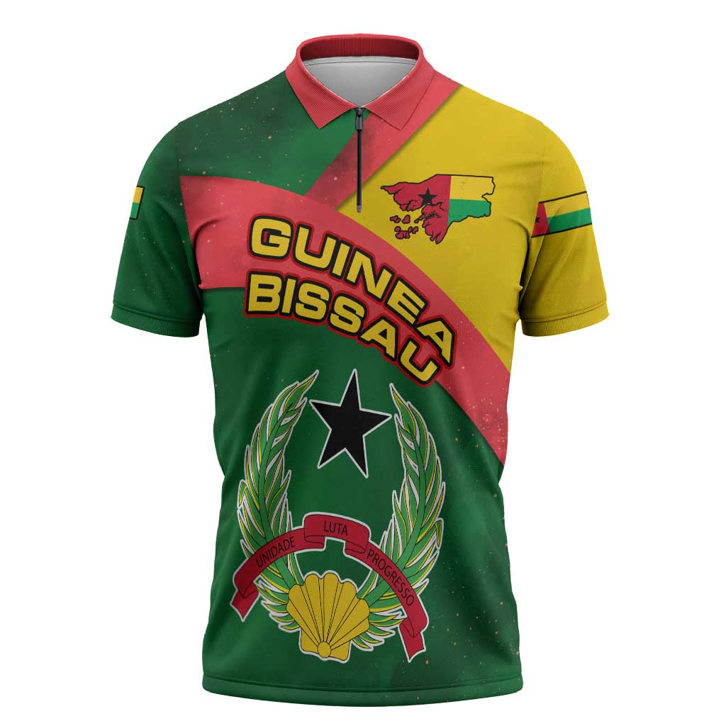 Guinea Bissau Zipper Polo Shirt with Green Yellow Red Swirl Design - Wonder Print Shop