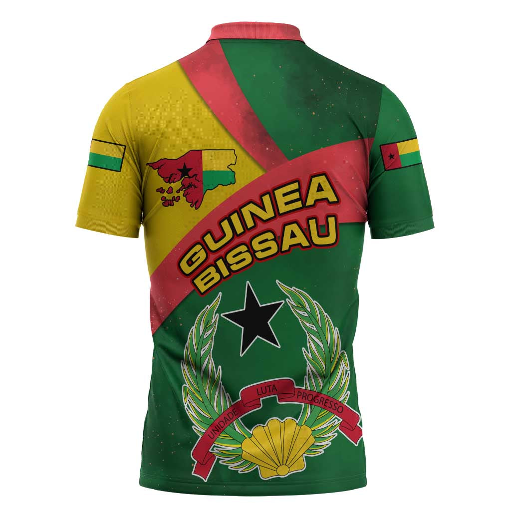 Guinea Bissau Zipper Polo Shirt with Green Yellow Red Swirl Design - Wonder Print Shop