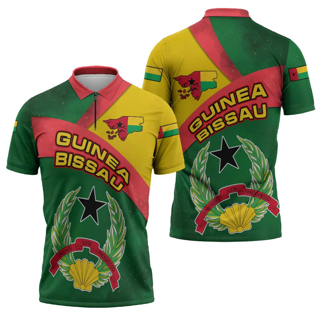 Guinea Bissau Zipper Polo Shirt with Green Yellow Red Swirl Design - Wonder Print Shop