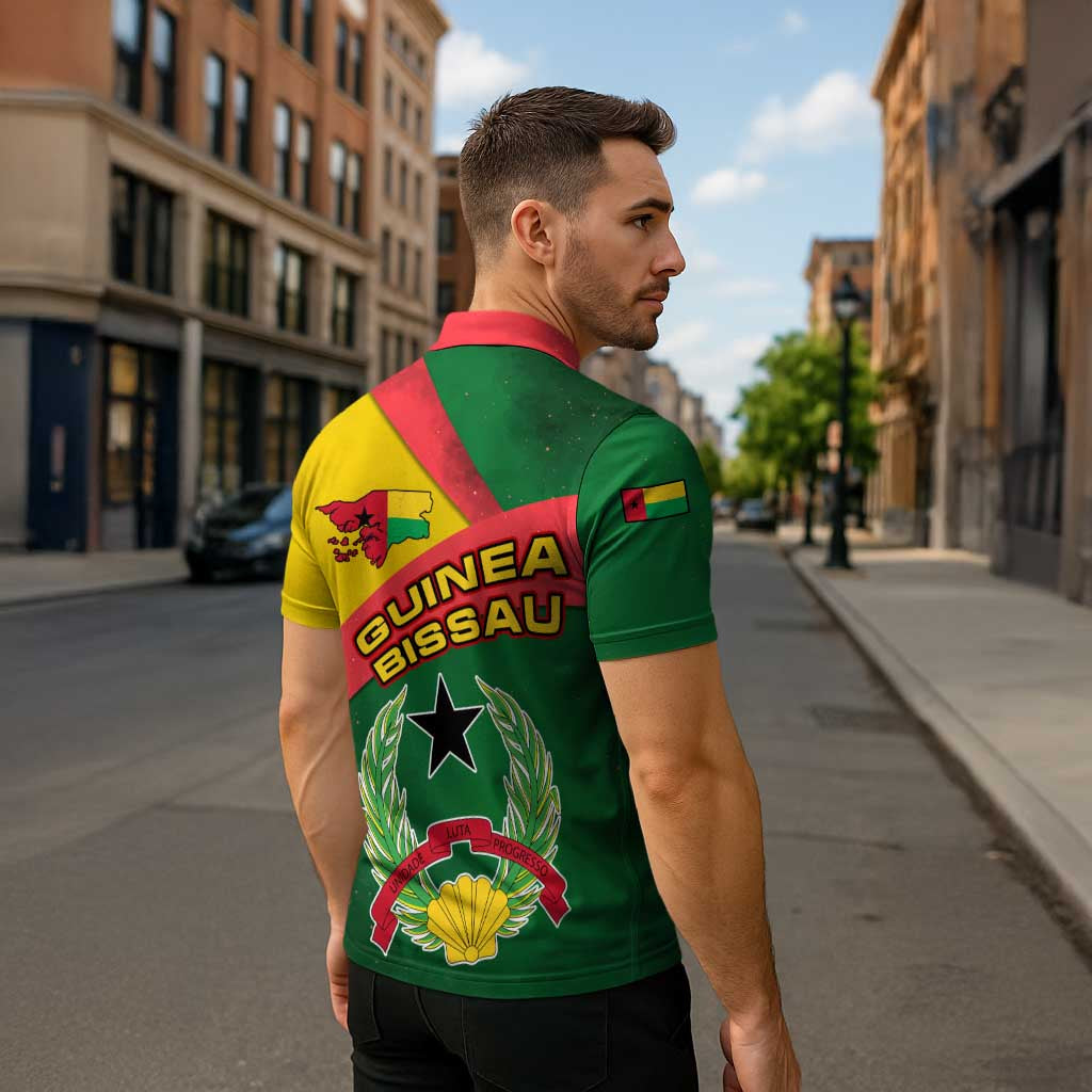 Guinea Bissau Zipper Polo Shirt with Green Yellow Red Swirl Design - Wonder Print Shop