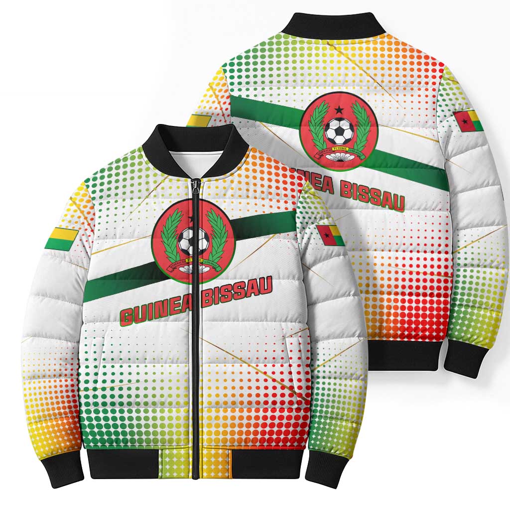 Guinea Bissau Bomber Puffer Jacket with White Green Red Gradient Design - Wonder Print Shop