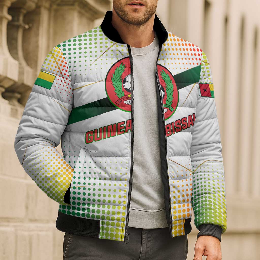 Guinea Bissau Bomber Puffer Jacket with White Green Red Gradient Design - Wonder Print Shop