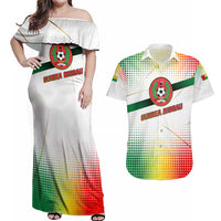 Guinea Bissau Couples Matching Off Shoulder Maxi Dress and Hawaiian Shirt with White Green Red Gradient Design - Wonder Print Shop