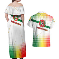 Guinea Bissau Couples Matching Off Shoulder Maxi Dress and Hawaiian Shirt with White Green Red Gradient Design - Wonder Print Shop