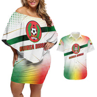 Guinea Bissau Couples Matching Off Shoulder Short Dress and Hawaiian Shirt with White Green Red Gradient Design - Wonder Print Shop