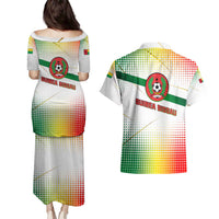 Guinea Bissau Couples Matching Puletasi and Hawaiian Shirt with White Green Red Gradient Design - Wonder Print Shop