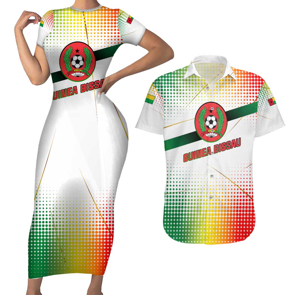 Guinea Bissau Couples Matching Short Sleeve Bodycon Dress and Hawaiian Shirt with White Green Red Gradient Design - Wonder Print Shop