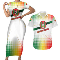 Guinea Bissau Couples Matching Short Sleeve Bodycon Dress and Hawaiian Shirt with White Green Red Gradient Design - Wonder Print Shop