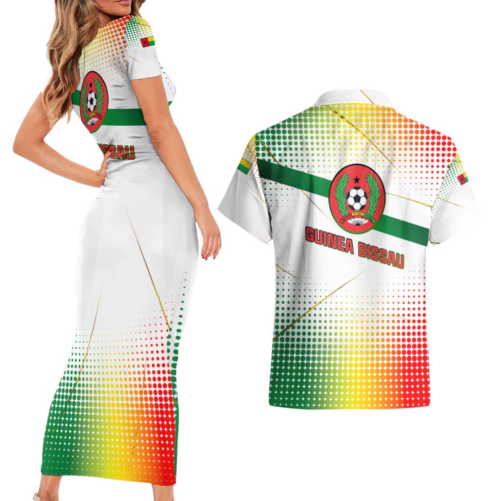 Guinea Bissau Couples Matching Short Sleeve Bodycon Dress and Hawaiian Shirt with White Green Red Gradient Design - Wonder Print Shop