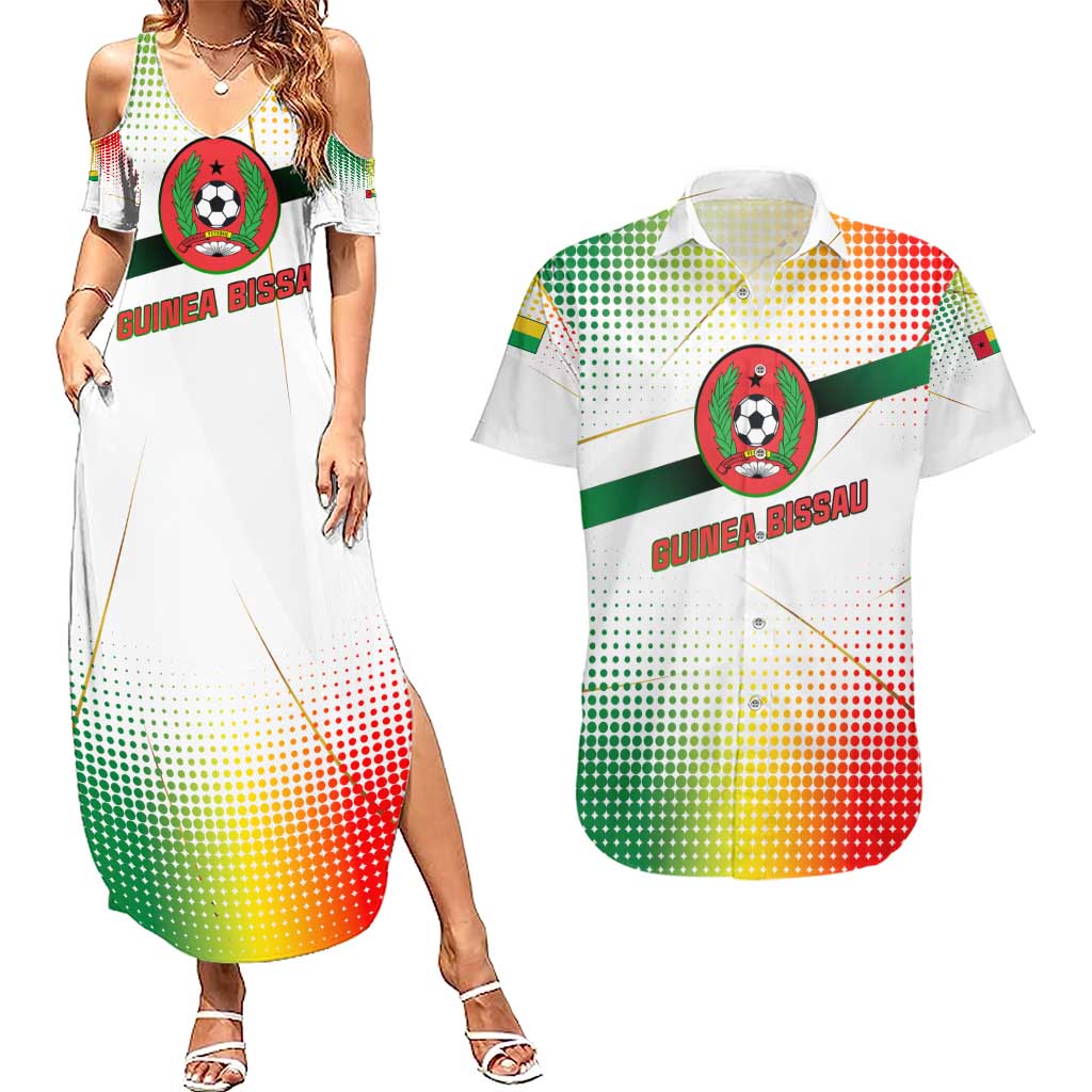 Guinea Bissau Couples Matching Summer Maxi Dress and Hawaiian Shirt with White Green Red Gradient Design - Wonder Print Shop