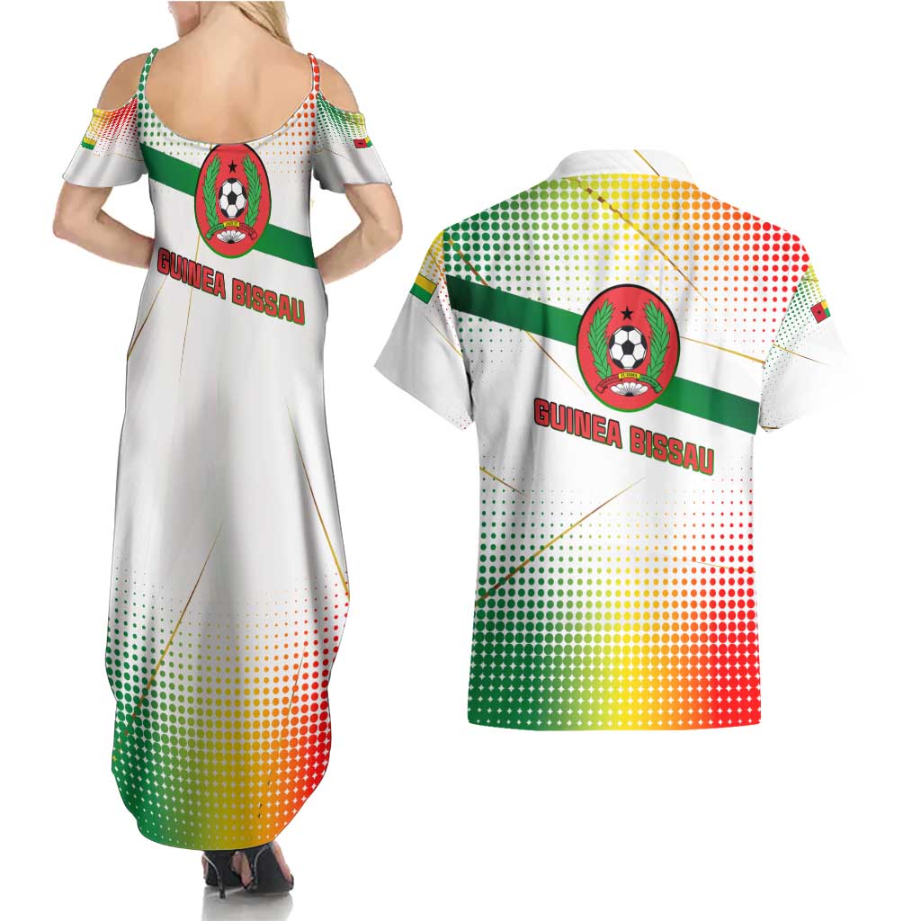 Guinea Bissau Couples Matching Summer Maxi Dress and Hawaiian Shirt with White Green Red Gradient Design - Wonder Print Shop